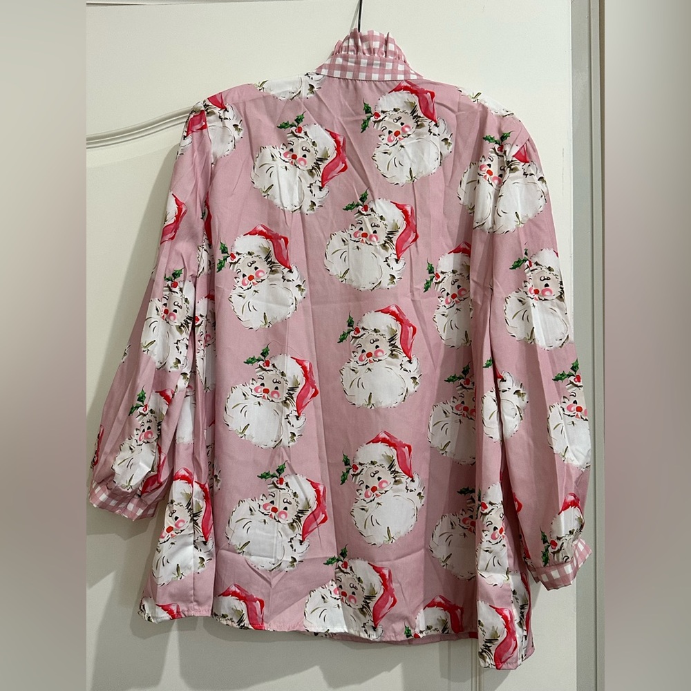 Pink Santa Print Women's Blouse - Picture 2 of 3
